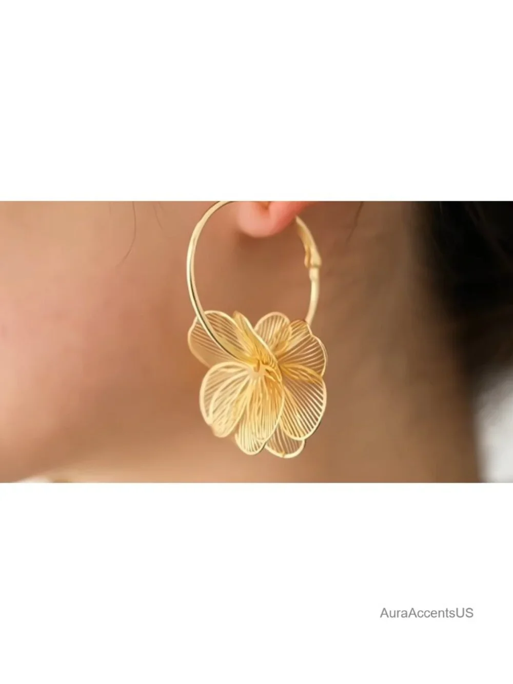 14K Gold Plated Dangle Flower Earrings for Women Statement Floral Jewelry Gift